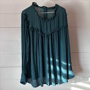 Ellos Womens Plus Size Emerald Green Blouse Romantic Modest Flowy Boho Top
